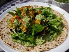 Salmon Tikka Chapati with Mint Coriander Raita