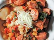 Skillet Turkey Sausage with Peppers, Beans Kale