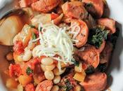 Skillet Turkey Sausage with Peppers, Beans Kale