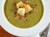 Creamy Spinach Apple Soup with Croutons Bacon Crumbles