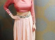 SPOTTED Evelyn Sharma Spotted Wearing Pleated Pink Skirt Crop Top/Blouse With Delsie RIsa