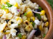 Grilled Corn Barley Salad with Blueberries Goat Cheese