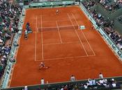 Spain's David Ferrer (back Hits Return Britain's Andy Murray During Their Men's Quarterfinal Tennis Match French Open Tournament Roland Garros Stadium, June 2012 Paris. PHOTO JACQUES DEMARTHON