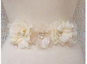 Bridal Sash, Belt, Floral Satin Ribbon, Wedding, Bridal, Dress, Accessories, Rhinestone, Champagne Wedding $75.00