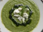 Broccoli, Leek Dill Soup with Goat Cheese Herb Drizzle