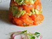 Fish, Cold Fish Sriracha Salmon Ceviche Towers with Garden Guacamole Radish Sprouts