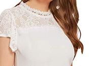 Plus Size Elegant Contrast Lace Round Neck Short Sleeve Yoke Blouse