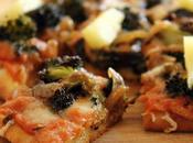 Flatbread Pizza with Roasted Pepper Sauce, Broccoli, Caramelized Onions, Pineapple