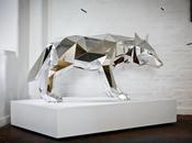 Mirrored Geometric Wolf Sculpture Arran Gregory