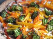 Vegan Bean, Pepper, Broccoli Pizza with Daiya Sriracha