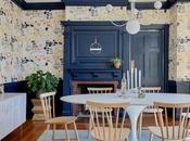 Scheming: Playful Dining Room with Flat Vernacular Wallpaper Helios Design Group