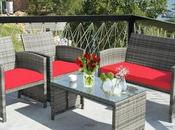 SAVE $258.00 Patio Rattan Conversation Glass Tabletop Cushioned Sofa
