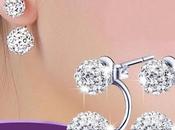 SAVE $1.70 Silver Jewelry Double Beaded Rhinestone Crystal Stud Earrings