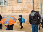 Refreshing Stroll Rain Through City Jerusalem. (video)
