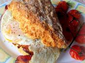 Cheddar Pepper Breakfast Farls with Eggs, Tomatoes Crispy Bacon