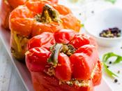 Black Bean Quinoa Stuffed Peppers with Avocado Lime Sauce