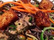 Pan-Fried Tofu with Zucchini, Carrot Black Bean Sesame Noodles